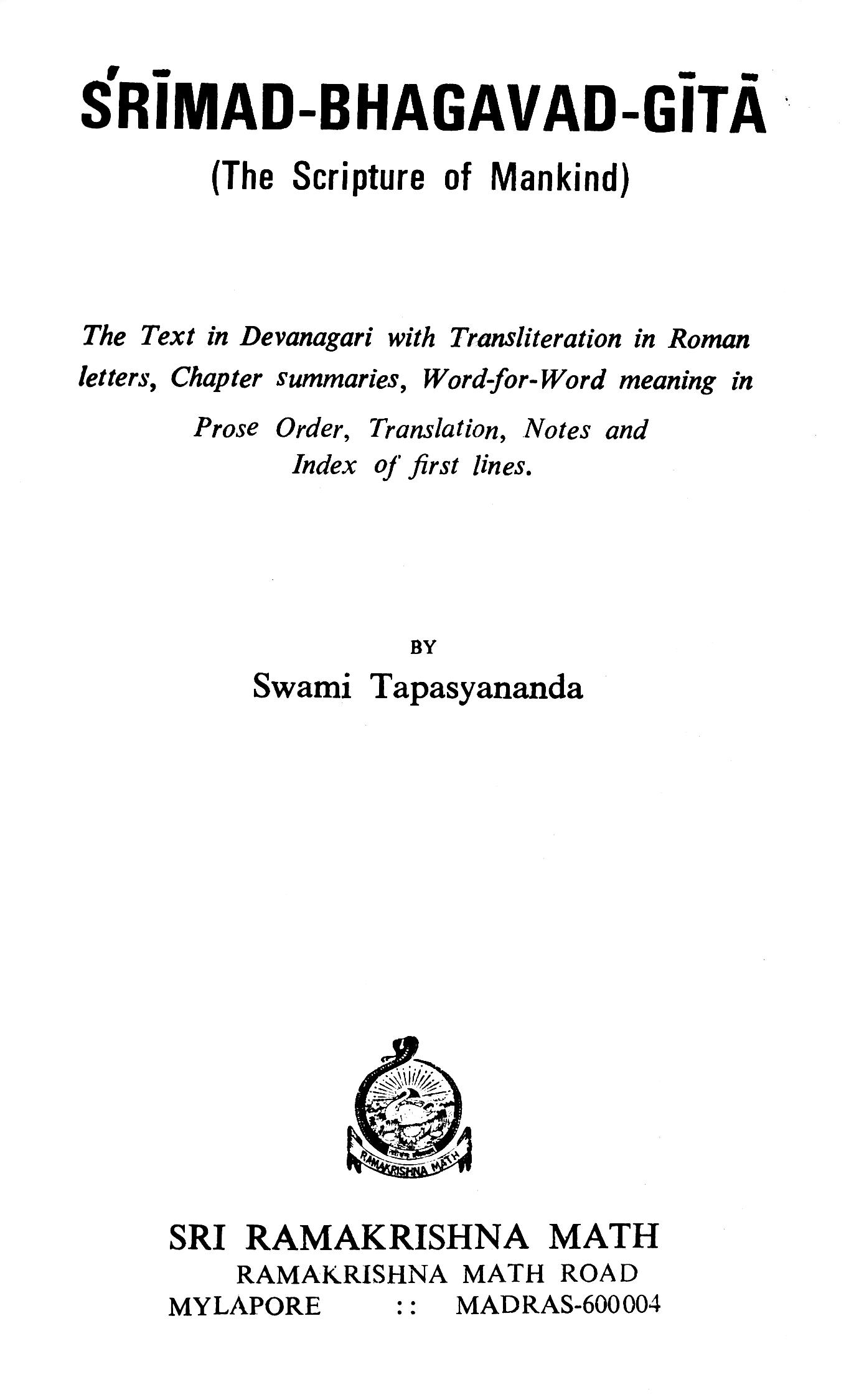 Srimad Bhagavad Gita - The Scripture of Mankind (Economy Edition - Deluxe)